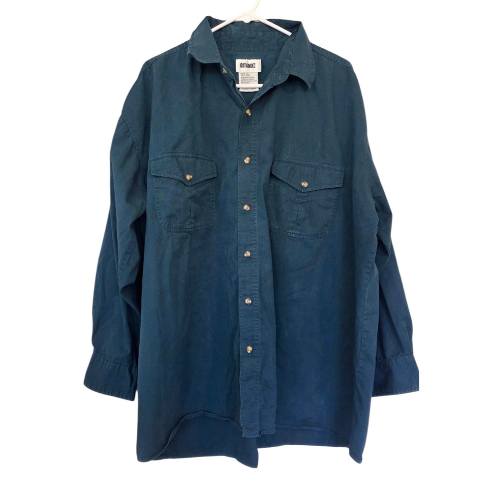 Vintage 90's Gitano Button-Up Teal Green Work‎ Utility Pockets Men's Shirt XXL